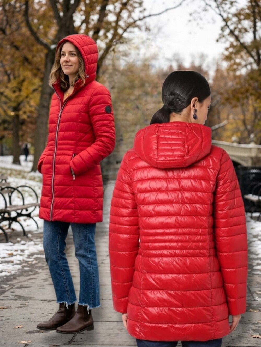 Point Zero Women's Grandville Red Ultralight Hooded Quilted Puffer Jacket